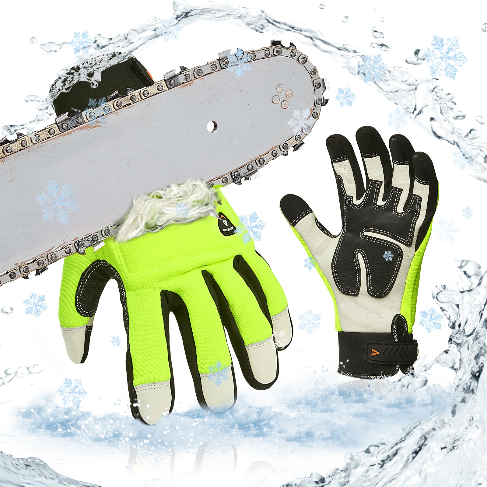 Vgo... Winter Chainsaw Gloves Protection on Both Hand 12-Layer, Waterproof in Cowhide, Forestry Work Gloves Touchscreen Utility Touchscreen in Cold Weather — image 1