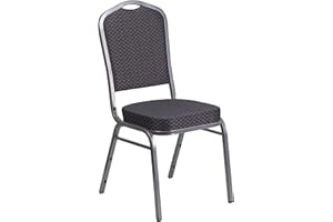 Flash Furniture HERCULES Series Crown Back Stacking Banquet Chair in Black Patterned Fabric - Silver Vein Frame