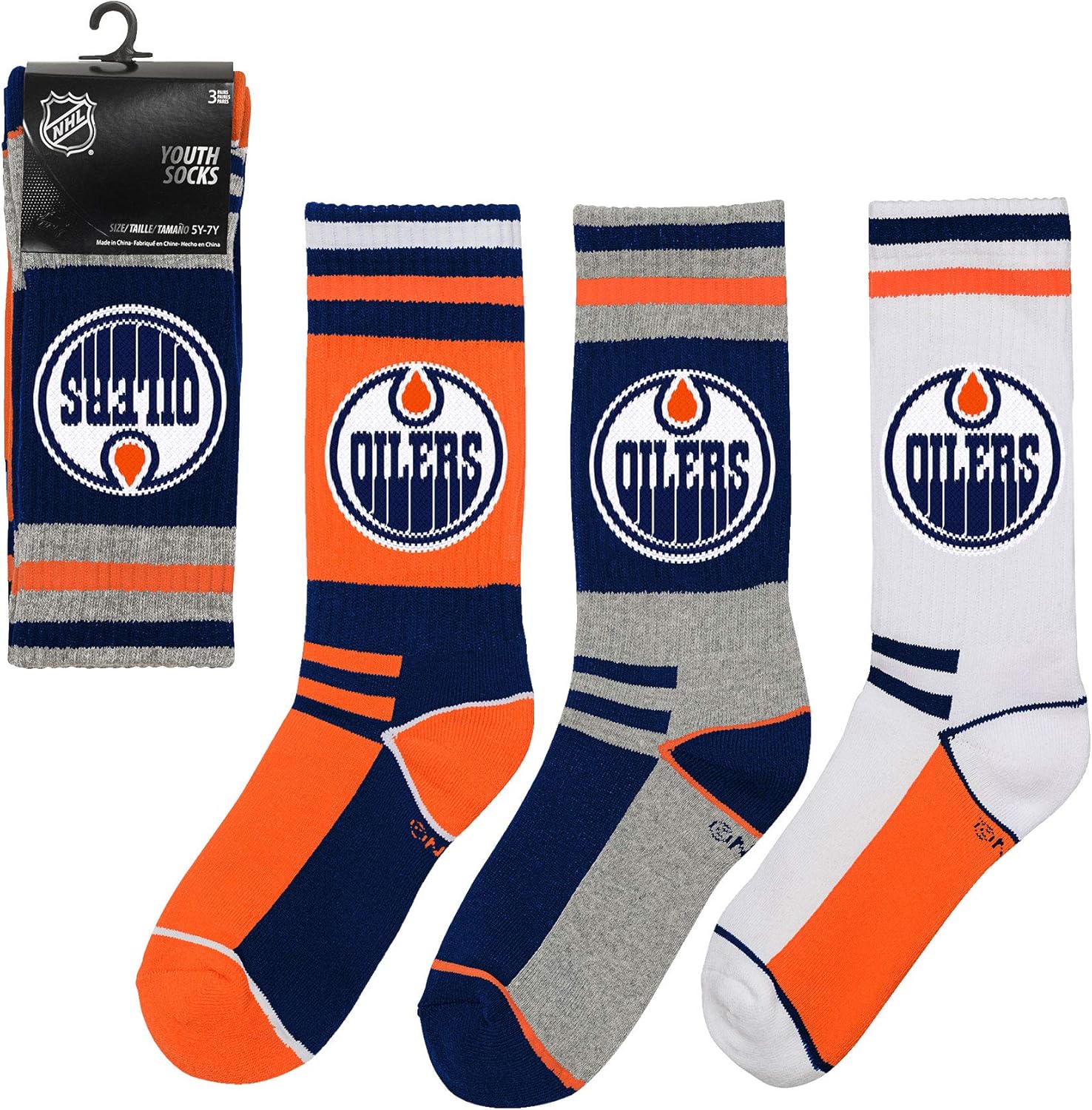Edmonton Oilers Youth 3Pack Crew Socks Size Youth 5Y7Y (Approx. Age