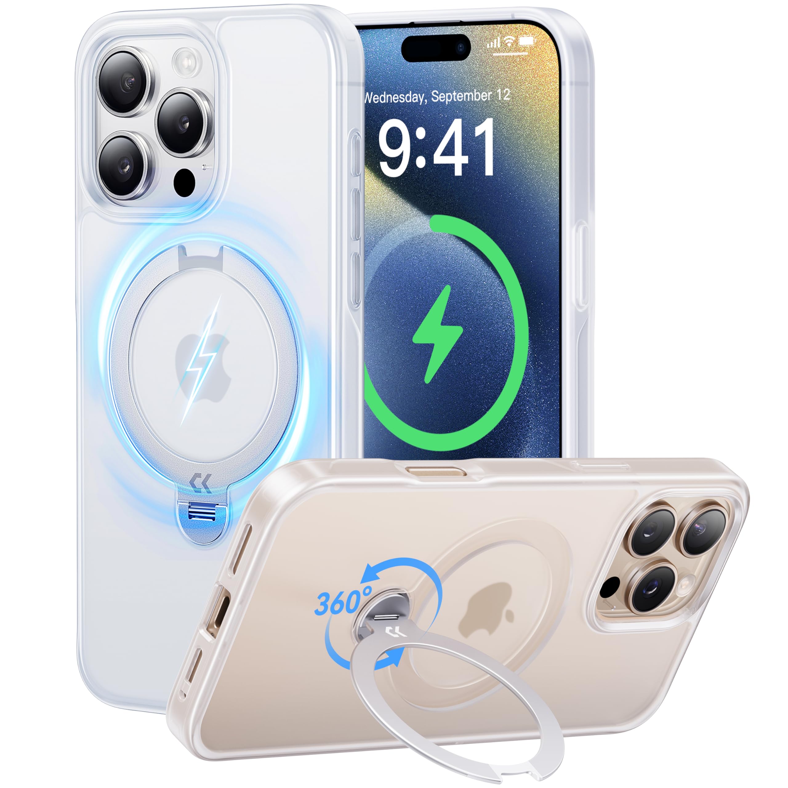 Photo 1 of CASEKOO for iPhone 16 Pro Max Case with 360° Upgraded Rotatable Magnetic Stand [Military Drop Protection] [Compatible with MagSafe] Matte Translucent Slim ProMax Case 6.9 Inch 2024, Frosted White