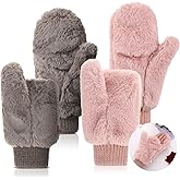SATINIOR Faux Fur Mittens Fingerless Gloves Convertible Gloves Fluffy Winter Warm Soft Half Finger Fuzzy for Women