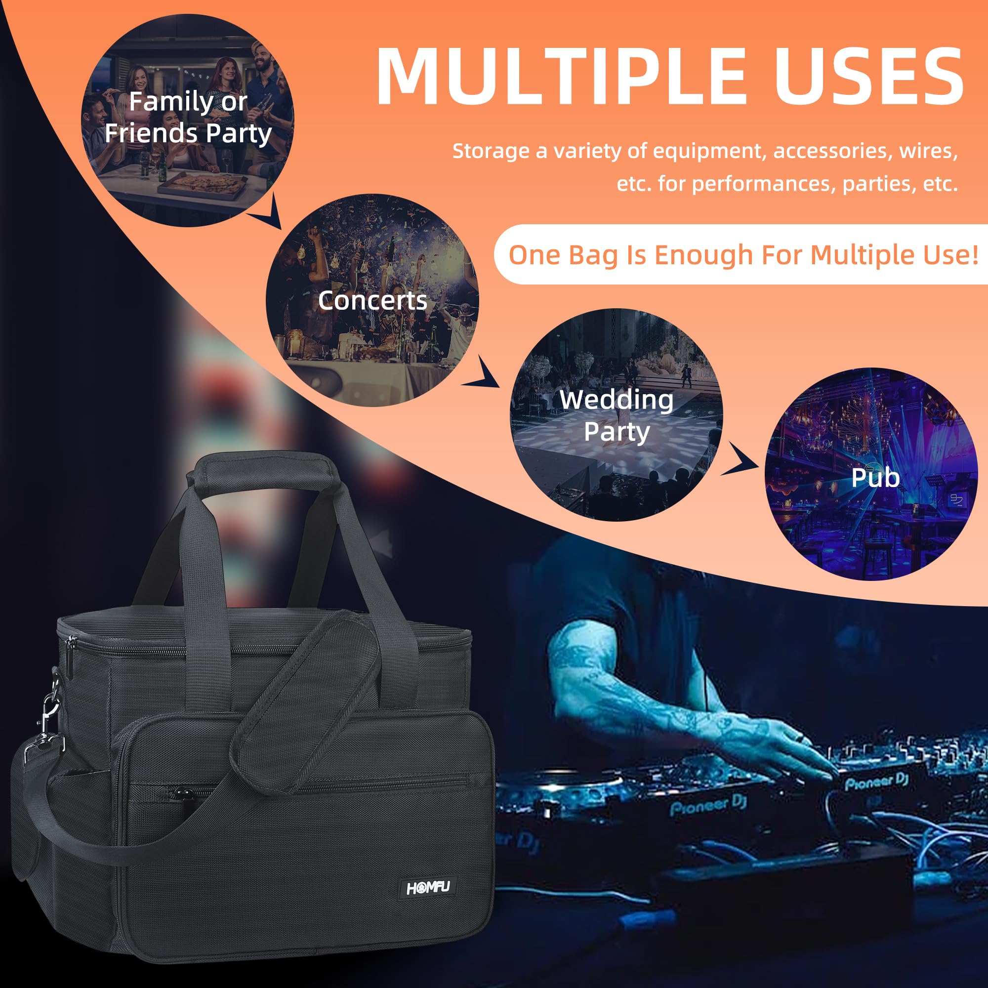 DJ Gig Gear Organizer - Detachable Dividers, Travel Gig Bag for DJ Equipment, Musicians, Outdoor Use