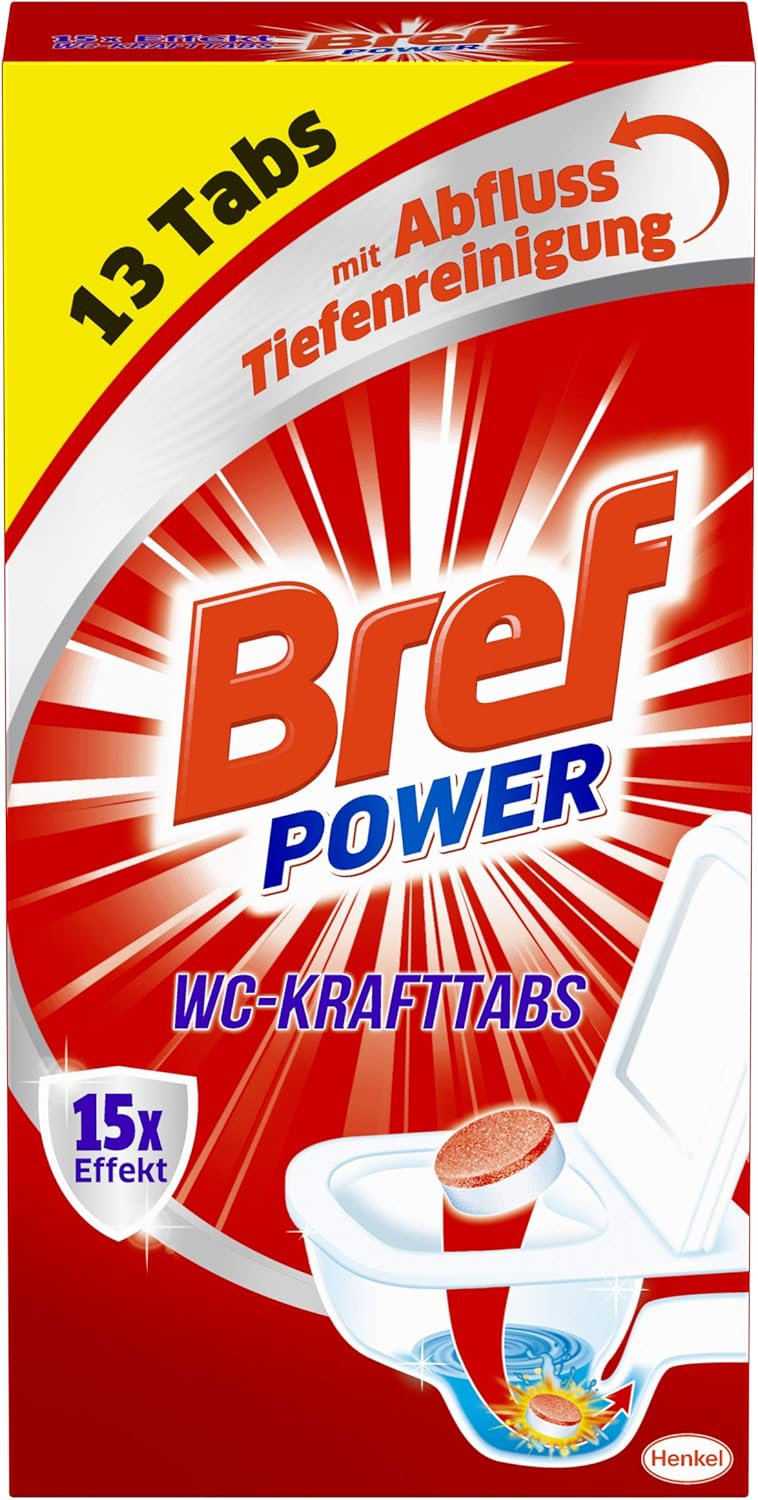 Bref Power WC Kraft Tabs, Abfluss Tiefenreinigung gegen Ablagerungen, schlechte Gerüche und Wasserstandsränder (13 Tabs)