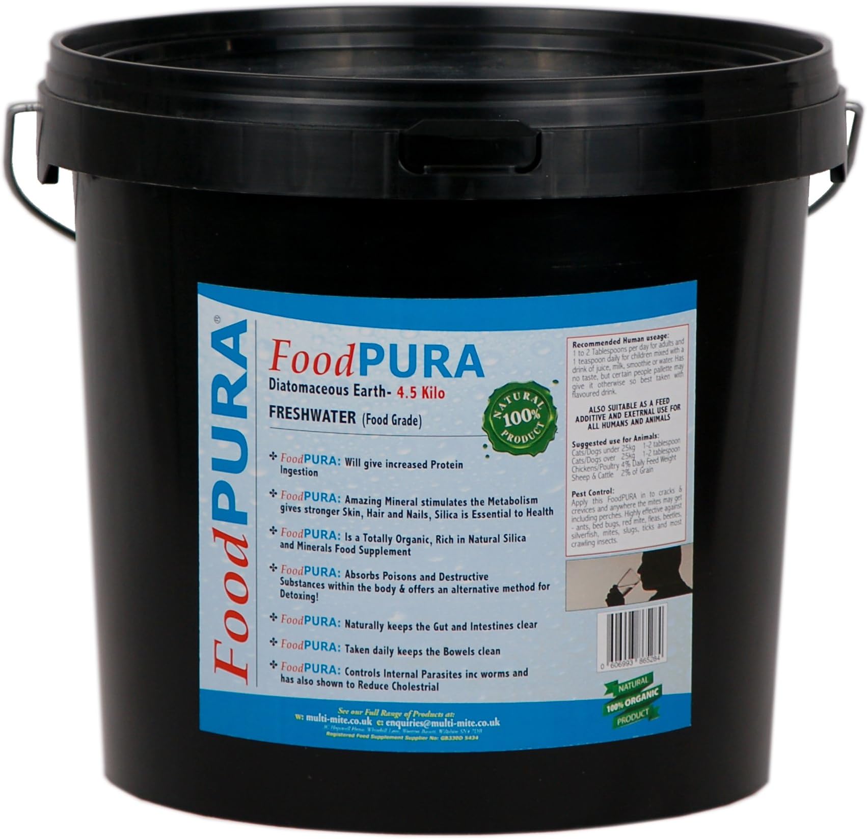 FoodPURA® 4.5KG CODEX Food Grade Human Diatomaceous Earth DE FREE P&P Pure Food Grade DE Bucket