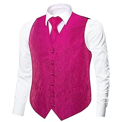 Dubulle Hot Pink Mens Suit Vest Tie Set Paisley