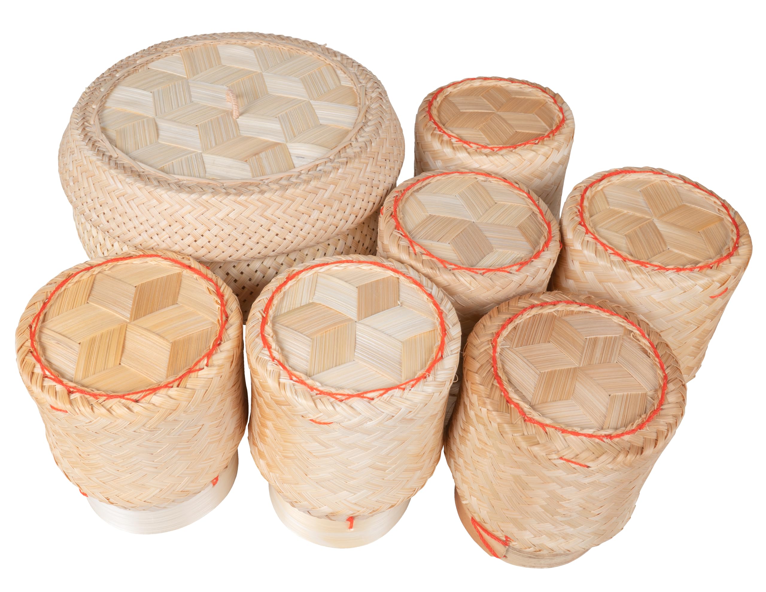 CCcollections Traditional Handmade Bamboo Sticky Rice Basket - Serving Basket for Rice (Set Steamer-6 Round)