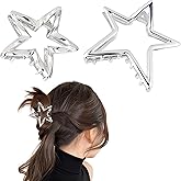 2 Pcs Fancy Silver Metal Hollow Star Claw Clips in Two Styles, Strong-hold Hair Clips for Women Thin and Thick Hair, Star Clips Y2k Styling Costume for All Ocassions