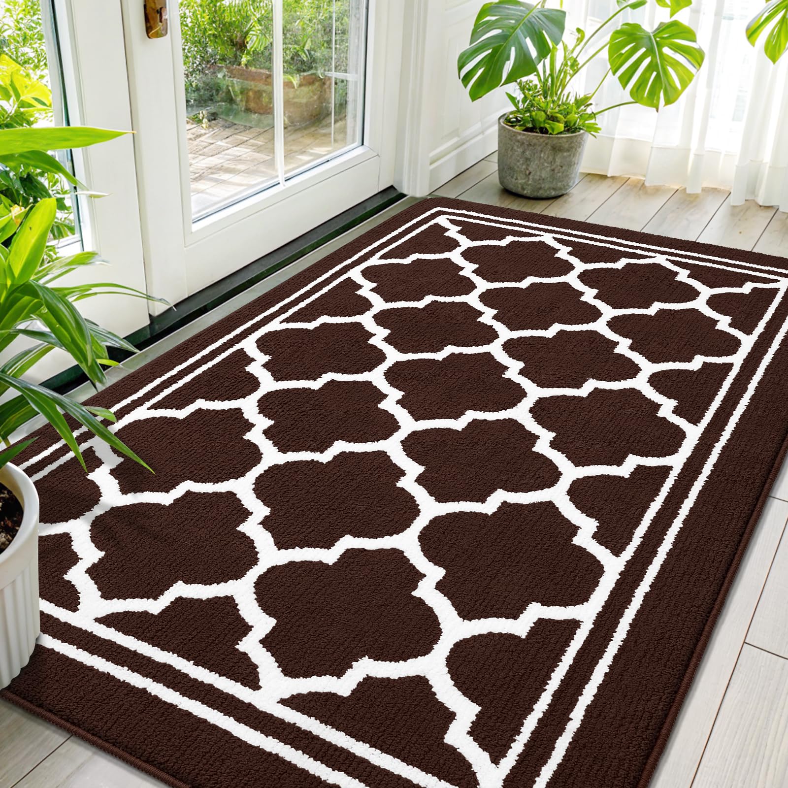 Photo 1 of Buganda Large Indoor Door Mat, Dirt-Resistant and Absorbent Doormat, Anti-Slip, Low Profile Floor Mats for Inside Entryway, Front, and Back Door Entrance (59x35 Inches, Dark Brown)