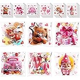 STEFORD 180 PCS Valentines Cellophane Gift Bags, 6 Style Self- adhesive Cookie Treat Bags Clear Plastic Candy Bags for Gift Giving Packaging Party Favor Goodie Bags Bulk