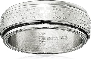 Amazon Essentials Steeltime Men's 18k Gold Plated Our Father Prayer Spinner Band Ring , (previously Amazon Collection)