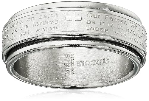 Amazon Essentials Steeltime Men's Stainless Steel Our Father Prayer Spinner Band Ring, Size 12, (previously Amazon Collection)