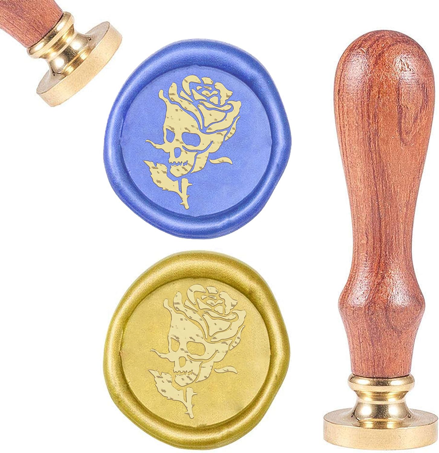 CRASPIRE Skull Wax Seal Stamp Halloween Sealing Skeleton Rose Gothic Retro 25mm Removable Brass Wood Handle for Wedding Envelopes Invitations Gift Wrap Decoration