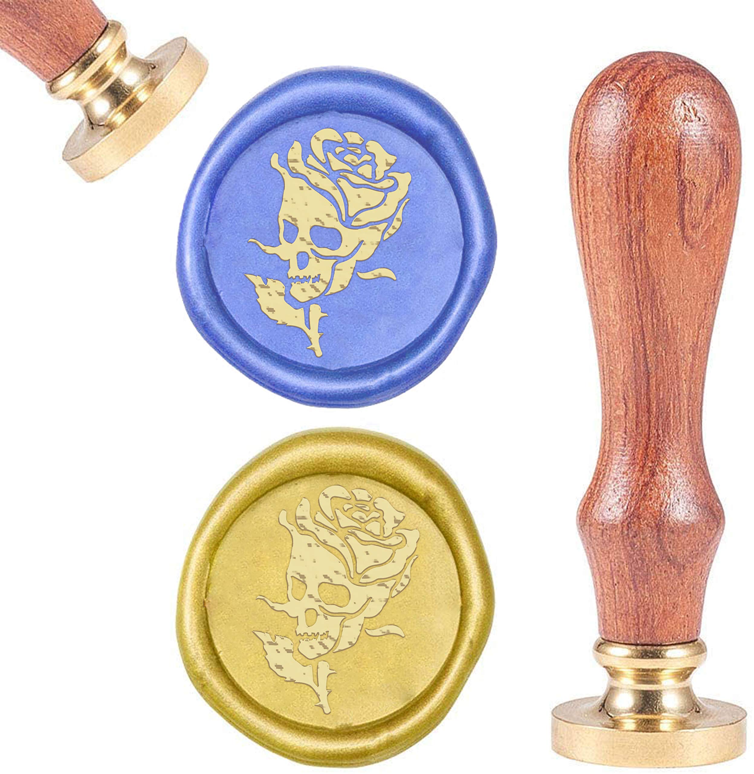 CRASPIRE Skull Wax Seal Stamp Halloween Sealing Skeleton Rose Gothic Retro 25mm Removable Brass Wood Handle for Wedding Envelopes Invitations Gift Wrap Decoration