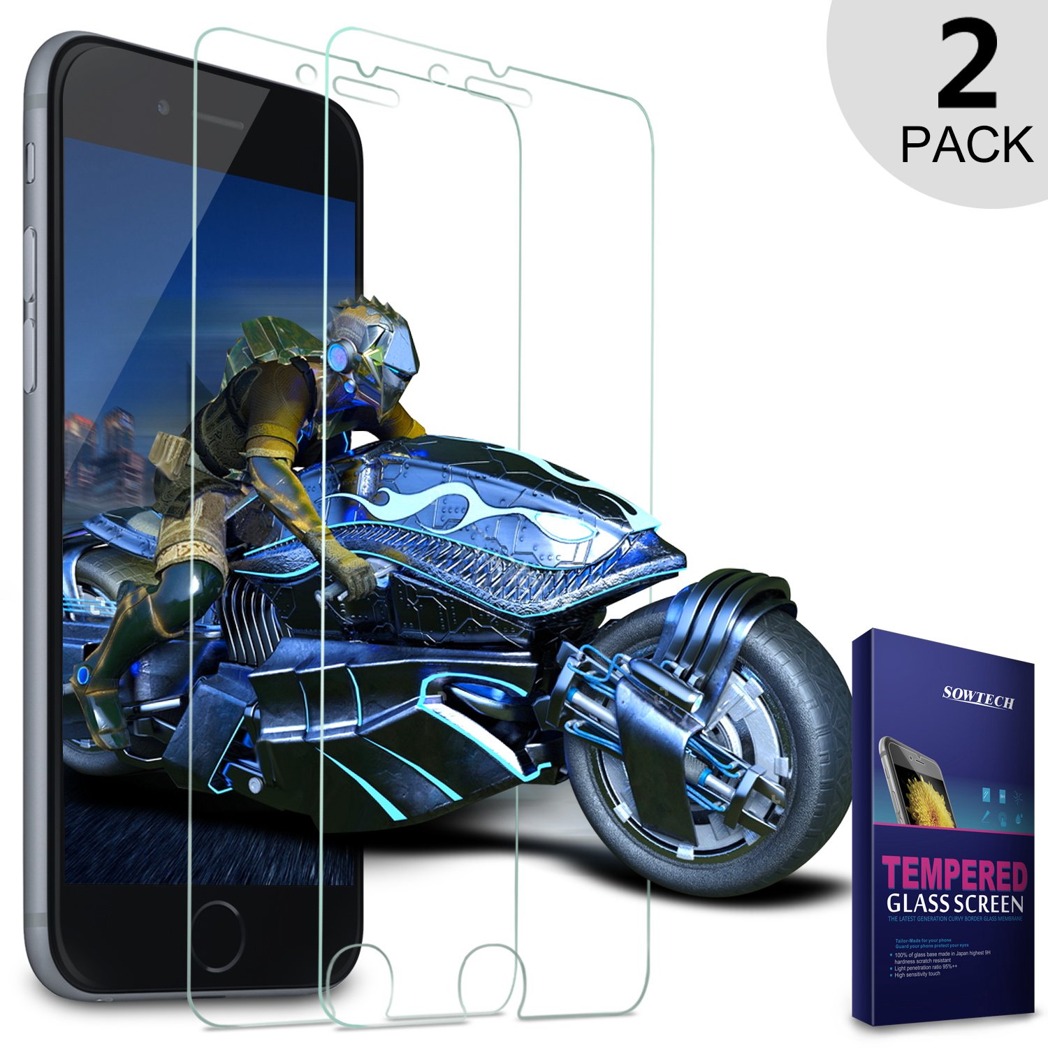 Ultra Clear 9H iPhone 6 6S PLUS Screen Protector SOWTECH HD 2 Packs Premium Tempered Glass Vandal Scratch Proof 0.33MM Slim Protective Film Classical Cover Anti Fingerprint Bubble Stain ETI Clear