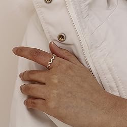 ASCOMY Dainty CZ Wave Ring 14k Gold Plated Handmade