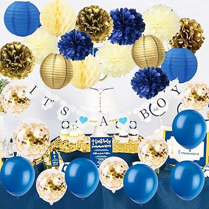 Amazon Com Furuix Royal Prince Baby Shower Decorations Navy Cream