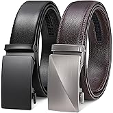 SANSTHS Ratchet Belts for Men 2 Pack, Mens Belts Leather for Dress with Adjustable Slide Buckle, Gift for Him 1 3/8"