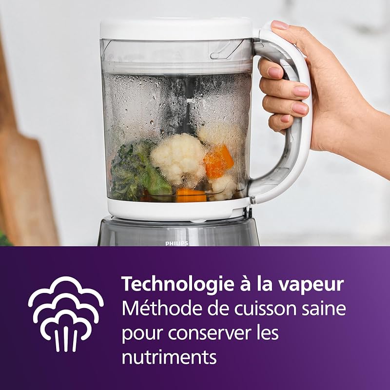 Philips Avent robot cuiseur-vapeur et mixeur Coffret cadeau - Robot cuiseur-mixeur 4 en 1 pour bébé, cuit à la vapeur, mixe, décongèle et réchauffe, avec pots de conservation, SCF883/20