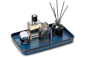 10"×6"×1" Bathroom Vanity Tray for Countertop- Ceramic Decorative Organizer Tray for Dresser Tops, Toilet, Perfume, Sponge Ho