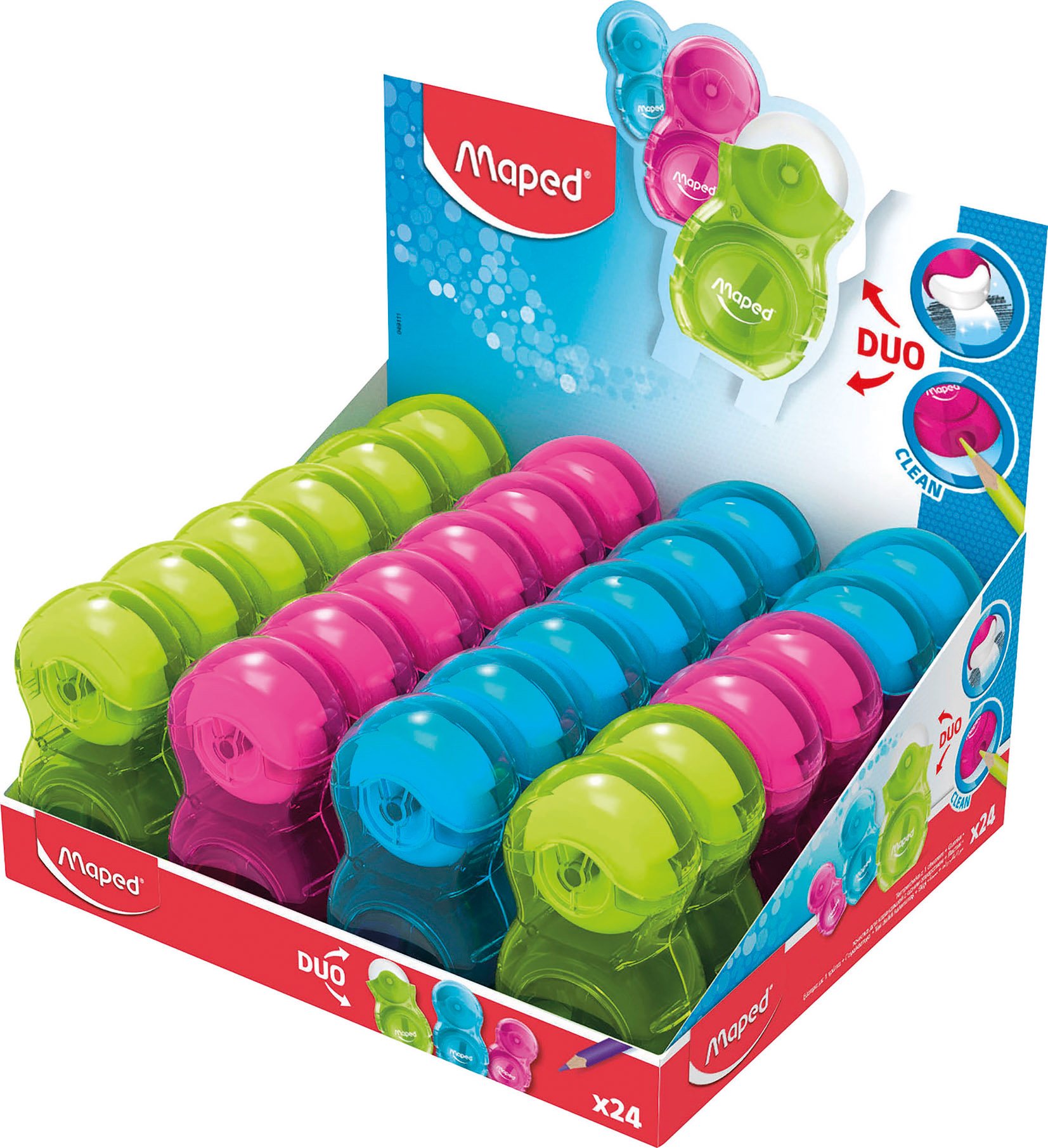 Maped Loopy Translucent Duo Eraser and Sharpener (Box of 24 in Assorted Colours)