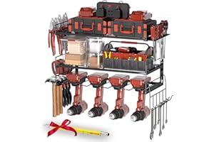 Veitorld Gifts for Men Dad Husband Him Fathers Day, Modular Power Tool Organizer Wall Mount -4 Drill Tool Storage Shelf with Hooks, Drill Holder for Garage Organization, gifts from daughter son wife