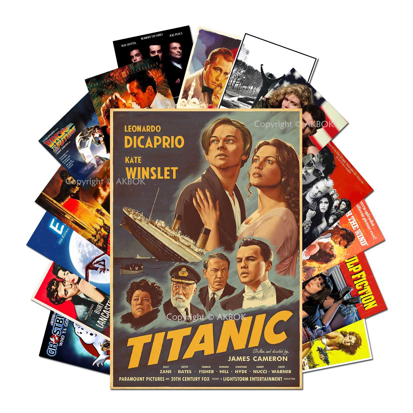 AKBOK 15Pcs Vintage Classic Movie Posters Stickers Decal - Retro Film Posters for Home, Man Cave, Theater, Teens Room Wall Decor - 7.8 × 11.8 Inches