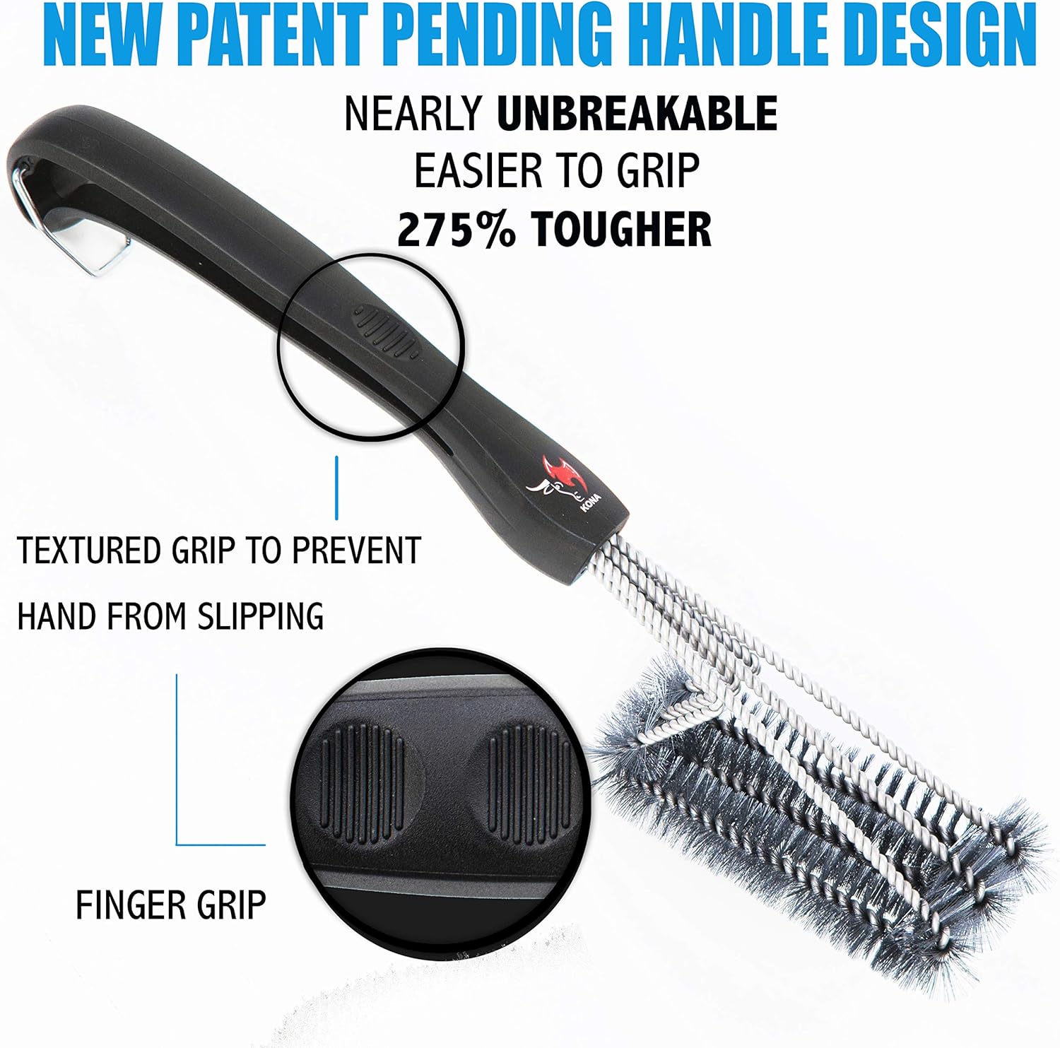 Kona 360 Clean Grill Brush, 18 inch Best BBQ Grill Brush - Stainless Steel 3-in-1 Grill Cleaner for Effortless Cleaning : Garden & Outdoor