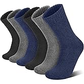 6 Pairs Merino Wool Socks for Men Thick Warm Thermal Winter Striped Dress Hiking Crew Men Socks Size 9-14