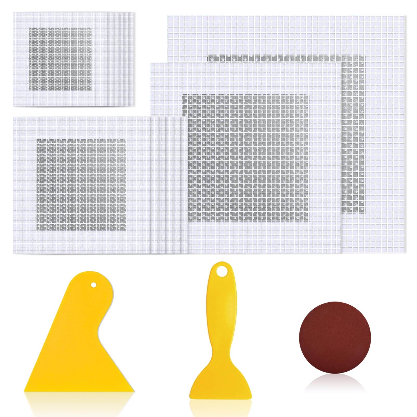 BITOWO 17Pcs Drywall Wall Repair Patch Kit 2 4 6 8 Inch White Aluminum Plasterboard Plaster Drywall Hole Filler Patch Repair Kit with Scraper Sand Paper