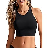 CRZ YOGA Racerback Bikini Tops for Women - Padded High Neck Modest Swim Sports Bathing Bra