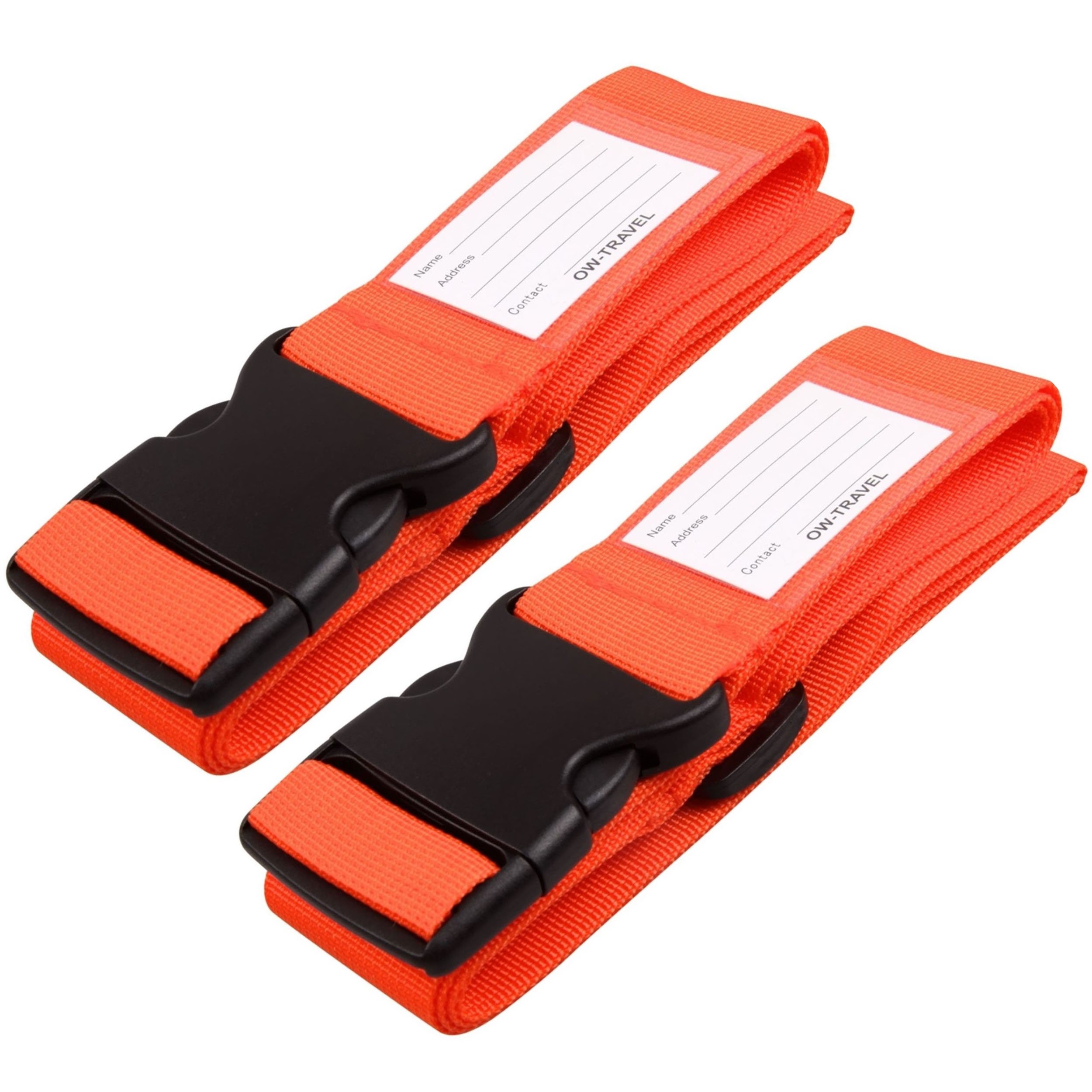 OW-Travel Personalised Luggage Straps for Suitcases (2 Pack Orange) Easy to Spot Suitcase Straps with Address labels. Case Strap Suitcase Strap Luggage Belt for Bags Baggage with Name Card ID Slot