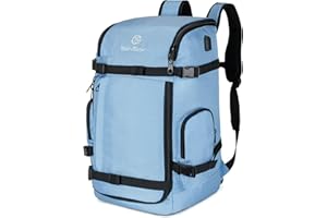 YCD-FLOCW Ski Boot Bag Backpack, 50L Large Capacity Water-Resistant Padded Ski Travel Bag & Snowboard Boot Bag for Ski Boots, Helmet, Goggles, Clothes, Gloves, Snowboard Gear (Light Blue)