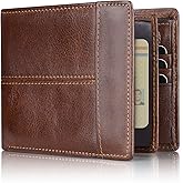 Swallowmall Leather Wallet for Mens Genuine Leather RFID Blocking Bifold Wallets with 1 ID Window 15 Card Slots