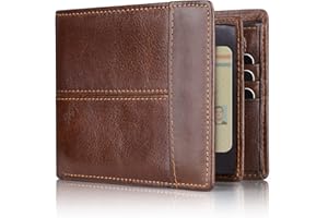 Swallowmall Leather Wallet for Mens Genuine Leather RFID Blocking Bifold Wallets with 1 ID Window 15 Card Slots