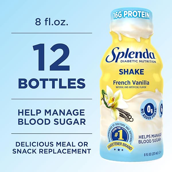 SPLENDA DIABETES NUTRITION SHAKES – MEAL REPLACEMENT SHAKE, 8 FLUID OUNCES PER BOTTLE (FRENCH VANILLA, 12 PACK)