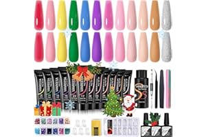 VANREESA Poly Nail Gel Kit Starter Kit, 28 Pcs Poly Extension Gel Nail Kit 12 Colors Nude Pink Yellow Blue Purple Glitter Christmas Poly Nail Gel Colors with Manicure Tools Gifts for Women