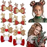 8 PCS Christmas Glitter Hair Clips Reindeer Antlers Hair Bows Deer Ears Cute Headdress Headband Sparkly Accessories for Women Gifts