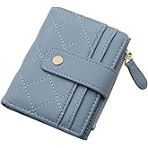 LJCZKA Small Wallet for Women Girls Bifold Zipper Card Holder Wallet Leather Pocket Mini Short Purse with ID Window (Blue)