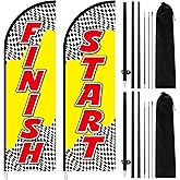 HunnmingRe 2 Sets Start and Finish Feather Flag 8.2 ft Start Finish Banner with Feather Flag Pole Kit for Races Marathons Special Events