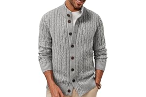 PJ PAUL JONES Mens Cardigan Sweater Button Up Stand Collar Sweater Knit Textured Sweaters