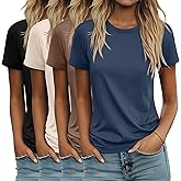 Ficerd 4 Pack Women's Cotton T Shirts Casual Short Sleeve Tunic Tops Crewneck Plain Summer Loose Fit Rolled Sleeve Basic Tee