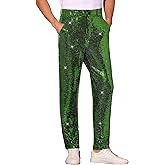 Lars Amadeus Sequins Pants for Men's Party Disco Shiny Sparkly Straight Leg Trousers