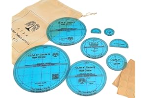 CLPA Premium Set of Clear Circle & Half Circle Quilting Rulers & Templates for Cutting in Convenient Cloth Storage Bag. Quilting Cutting Ruler Set of Circles 6" to 1" with Non-Slip Silicone Dots