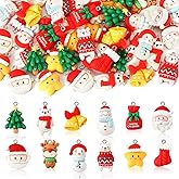 Augshy 64 Pcs Christmas Resin Charms, Santa Snowman Elk Christmas Tree Pendants Jewelry Making Charms for DIY Xmas Bracelet Necklace Earring Craft Supplies