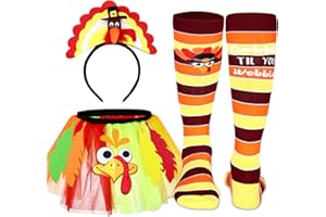 Vicenpal Thanksgiving Turkey Costumes Set for Women Thanksgiving Tutu Turkey Headband and Sock for Cosplay Party