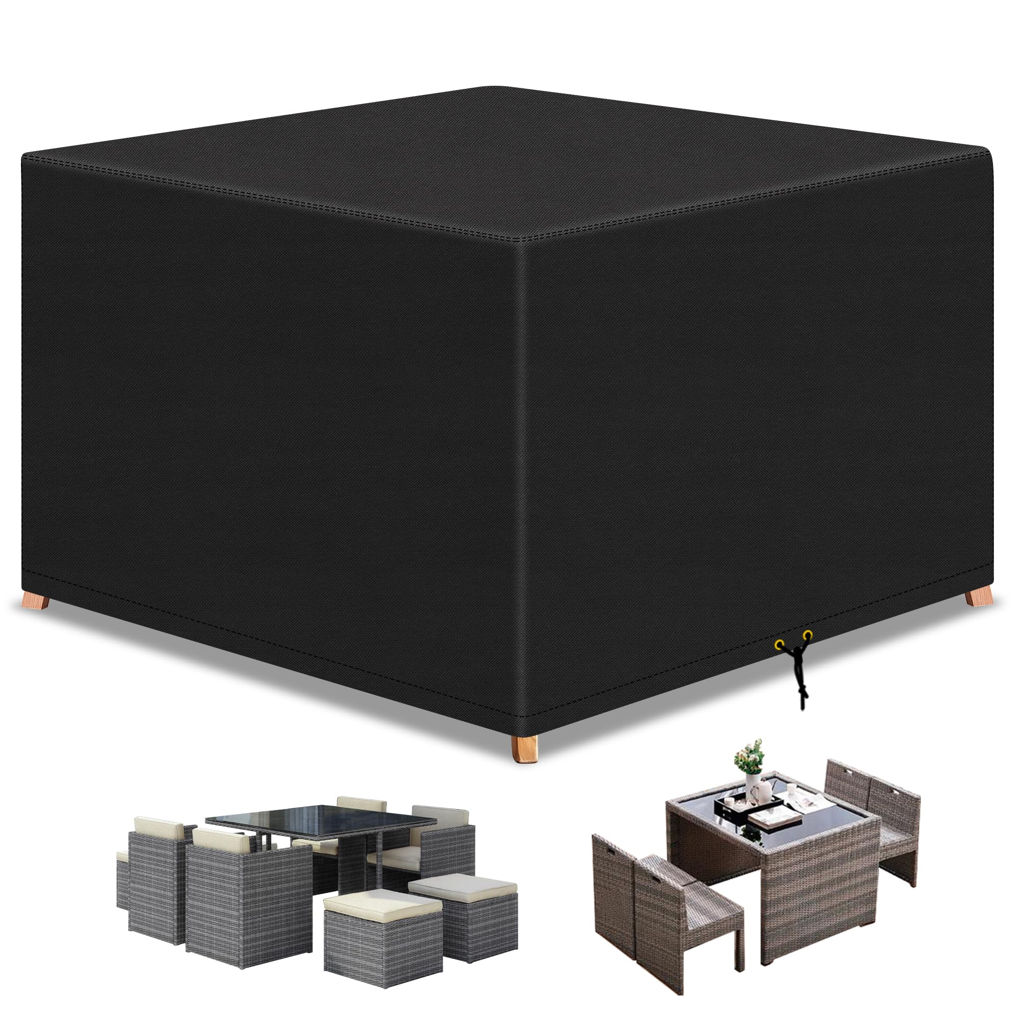 RICHIE Garden Furniture Covers Waterproof Garden Outdoor Table Cover 125x125x71cm, Heavy Duty 600D Oxford PU Coating for Furniture Sets Patio Table Cover Black