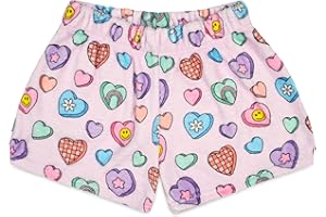 iscream Big Girls Silky Soft Pretty Print Plush Fleece Shorts - Hearts & Flowers Collection