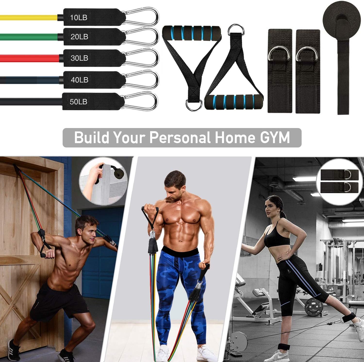 TAIMASI 23PCS Resistance Bands Set Workout Bands, 5 Stackable Exercise Bands with Handles, 5 Resistance Loop Bands, Jump Rope, Figure 8 Resistance Band, Headband, Cooling Towel : Sports & Outdoors