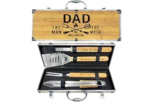 TAESUN Christmas Dad Gifts from Daughter Heavy Duty Wooden BBQ Grilling Accessories Kit for Backyard, Thick Stainless Steel Grill Utensils with Non-Slip Handle Tools in Portable Bag Birthday