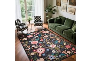 Area Rugs 3x5 for Living Room, Washable Floral Rug for Bedrooms, Low-Pile Non-Slip Soft Boho Large Carpet for Classroom, ‎Din
